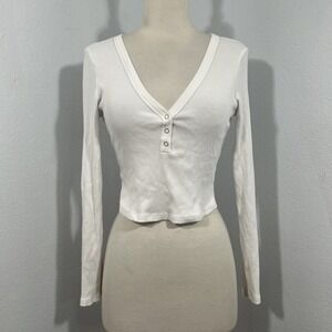 Bozzolo Henley Womens L White Ribbed Minimalist Bella Swan‎ Y2K 90s